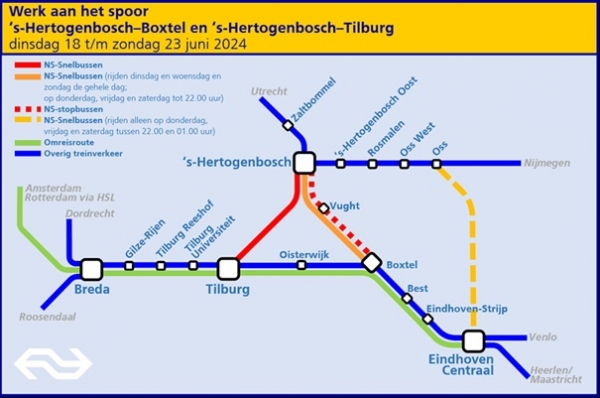 Geen treinverkeer tussen Boxtel en Den Bosch van 18 tot en met 23 juni wegens onderhoud aan het spoor